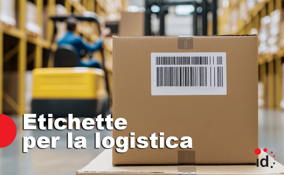Etichetta logistica con codice a barre su pacco in magazzino